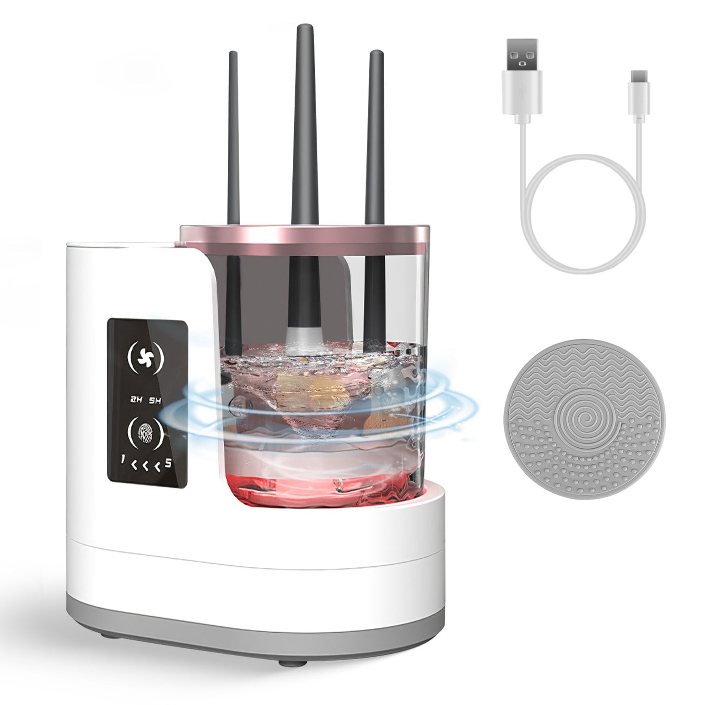 4 In 1 Electric Makeup Brush Cleaner USB Powered Automatic Brush Blender Machine With Timer Digital Display Cleaning Drying UV Disinfection Brush Storage For All Types Of Brushes