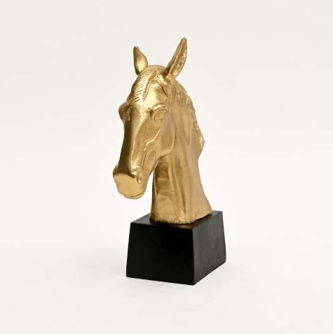 Graceful Gold Polished Aluminum Horse Sculpture On Black Base 10x6x10.75inch Table Decor Animal Figurine