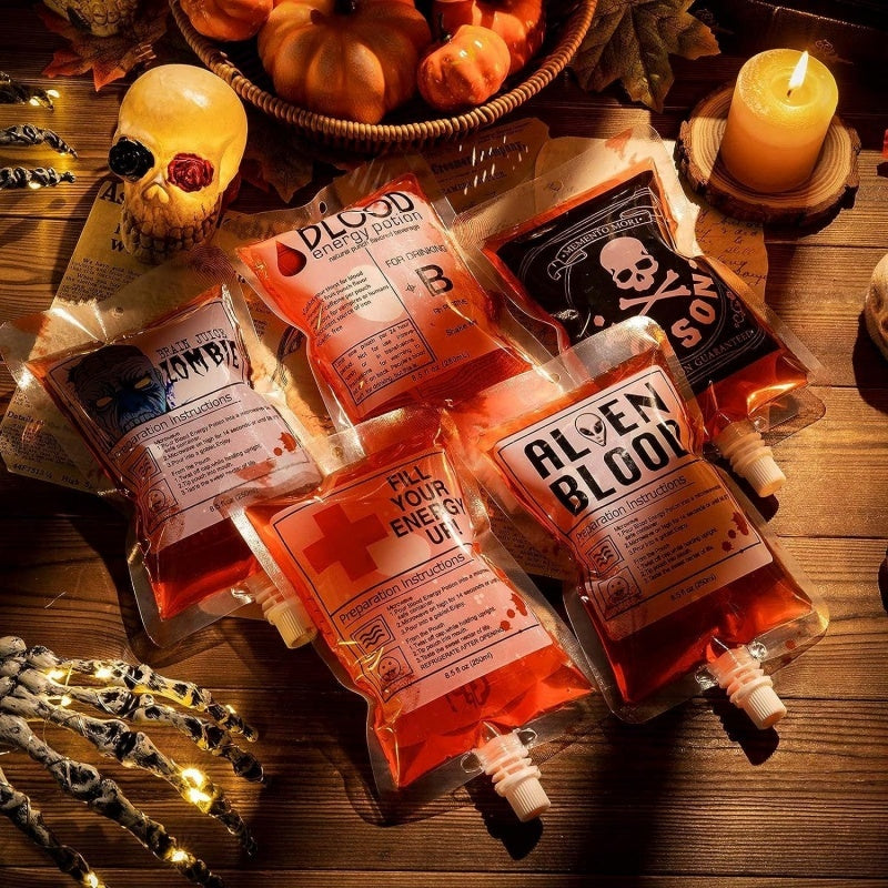 21-pack Halloween Blood Drink Bags, Reusable Blood Cup Containers With Funnels, Reusable Drink Containers For 'blood' Drinks At Themed Parties