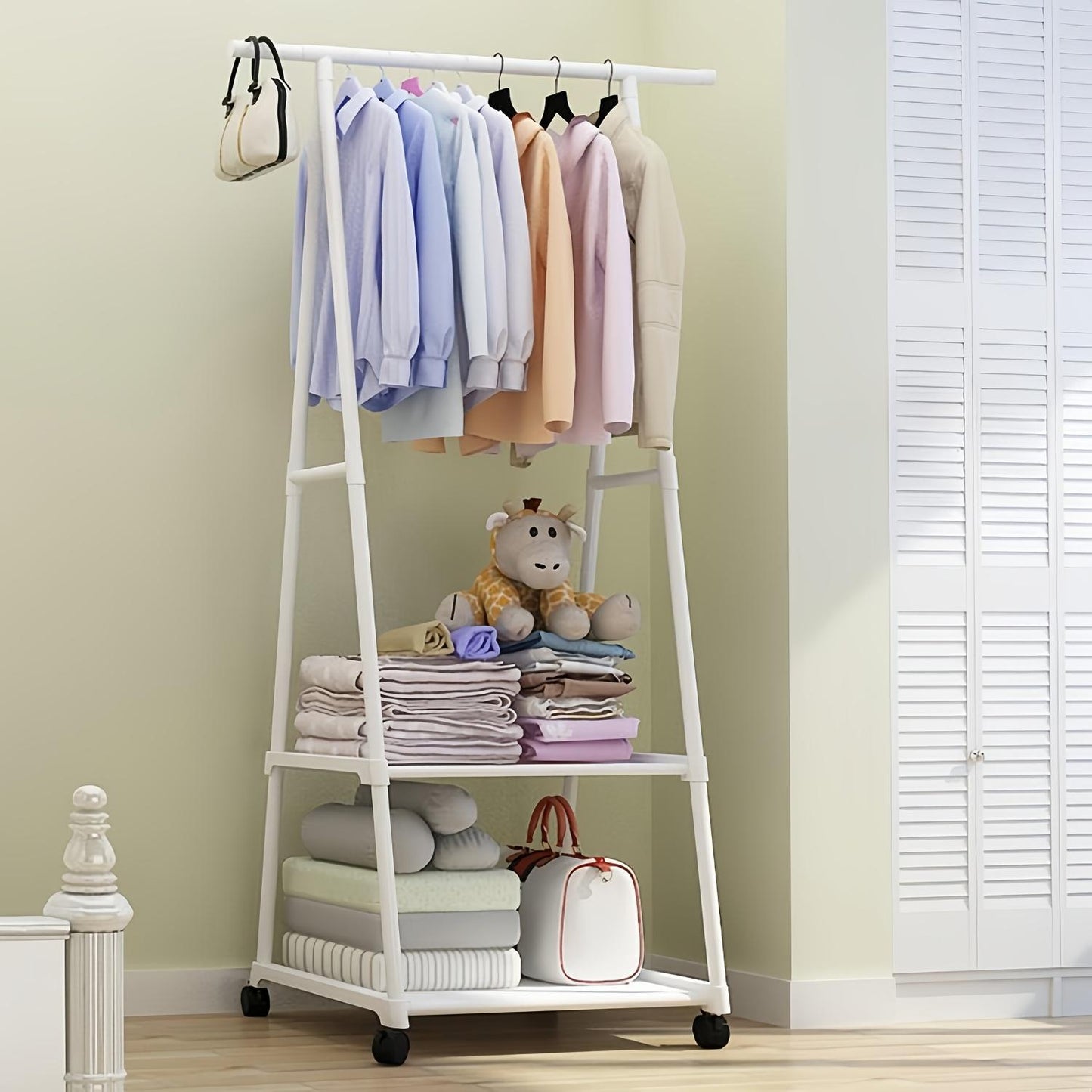 Multifunctional Metal Clothes Drying Rack With Edge, Home Kitchen Wardrobe Independent Triangle Movable Multi-layer Storage Rack