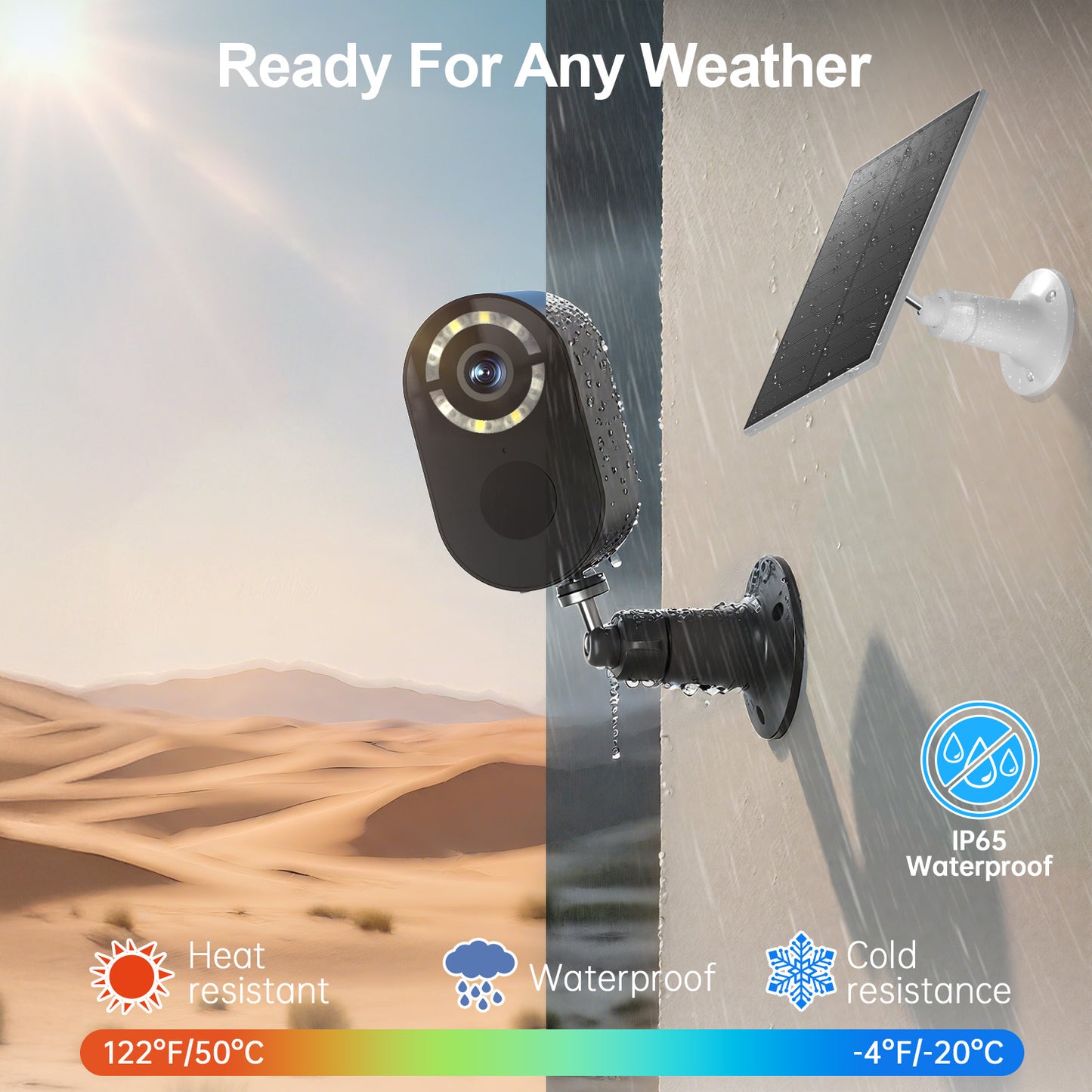 3MP Low Power Wireless Solar Panel IP Camera PIR WiFi Rechargeable Battery Security Outdoor Camera
