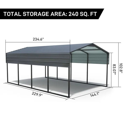 12x20 FT Metal Carport Heavy Duty With Reinforced Frame, Outdoor Garage Multi-Use Shelter Canopy Car Shelter For Pickup, Boat, Car And Tractors