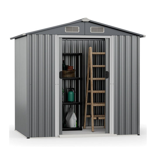 Premium Garden Galvanized Steel Storage Shed W/ Lockable Sliding Doors, 6x4' (93175842)