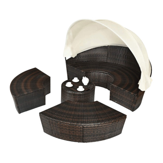 Premium 76-Inch Round Outdoor Patio Rattan Daybed W/ Canopy & Table (SAK96418)