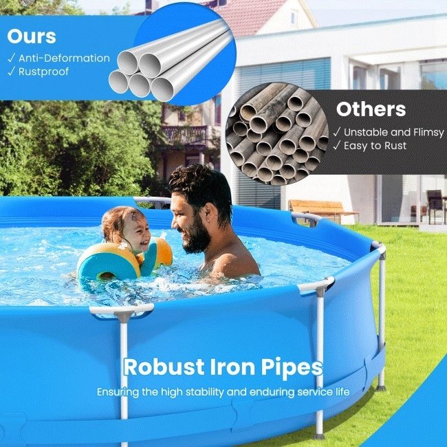 Large Round Above Ground Swimming Pool With Pool Cover, 12FT