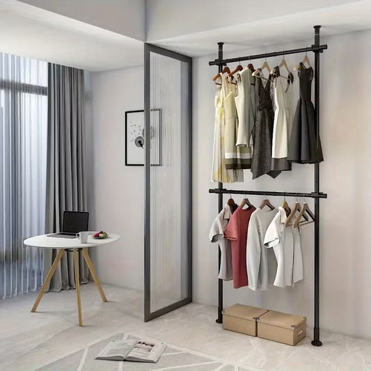 Adjustable Dual-Pole Metal Clothes Garment Rack