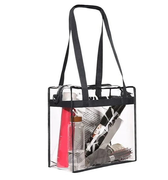 2x Clear PVC Tote Bag Women Large Transparent Handbag Zip Purse Stadium Security