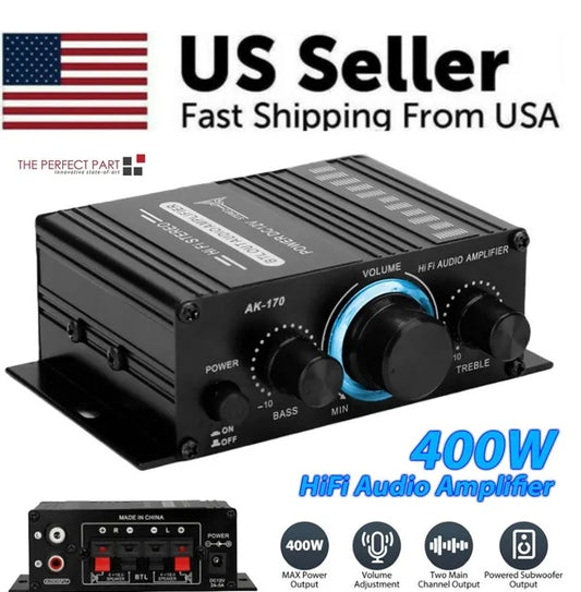 400W 12V 2 Channel Powerful Stereo Audio Power Amplifier HiFi Bass Amp Car Home