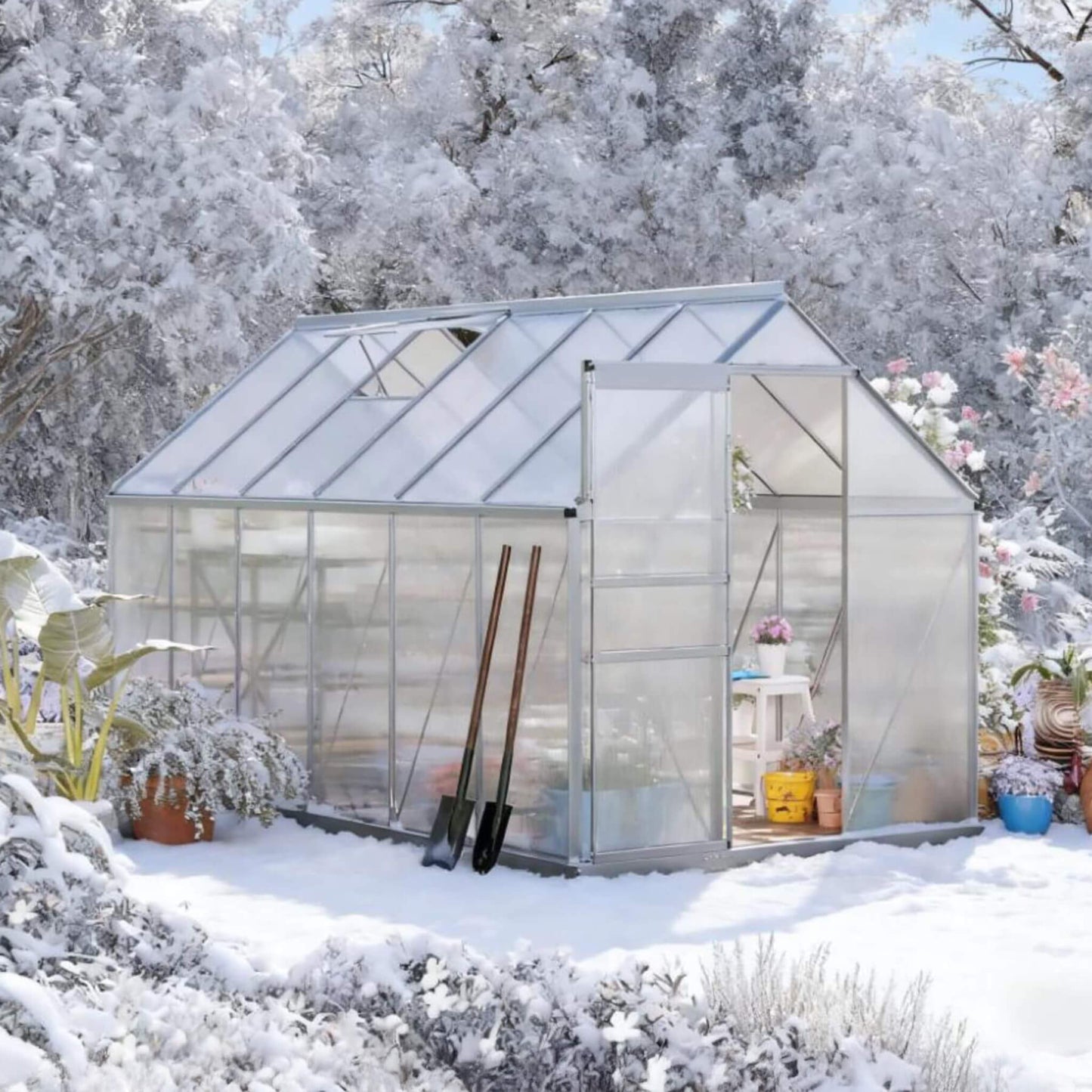 [06X12FT] Heavy-Duty Aluminum Walk-In Greenhouse With Rooftop Vent And Sliding Door (SAK69048)