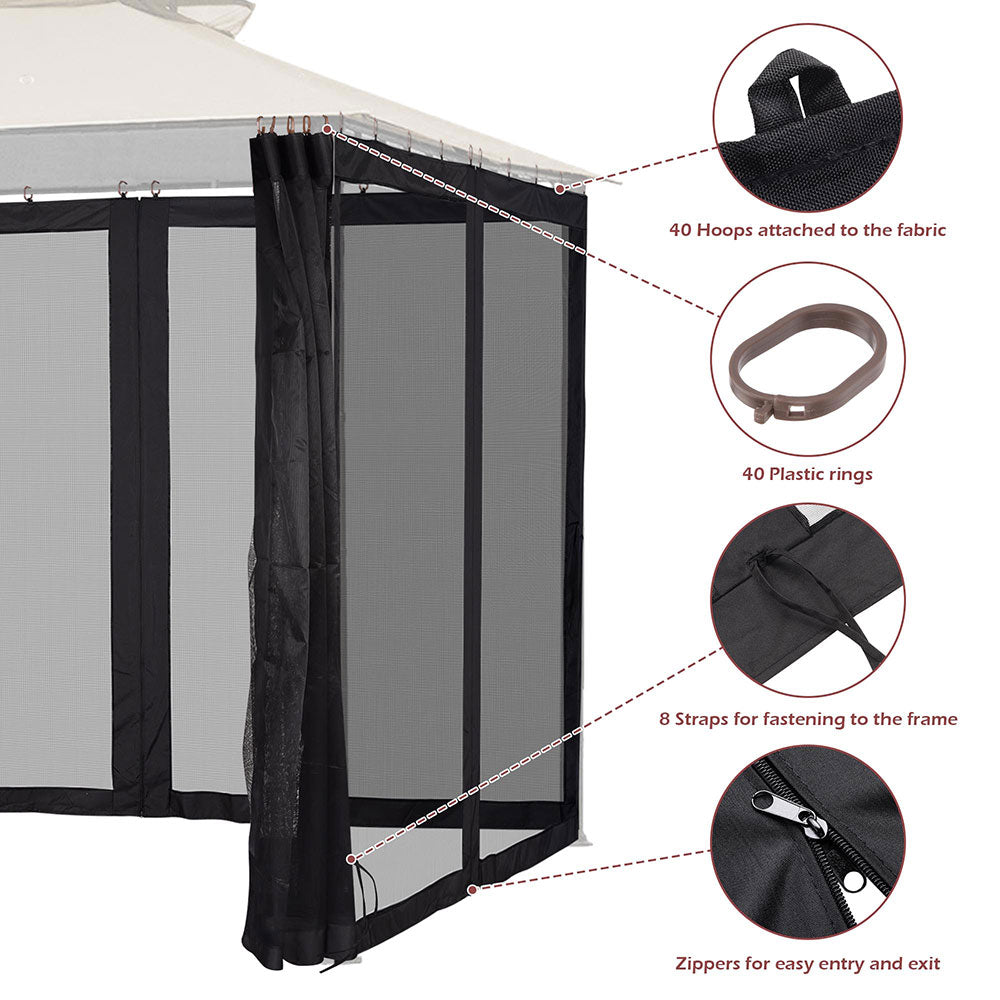 9.8'W x 6'H Gazebo Mosquito Netting for 10'x10' Gazebos