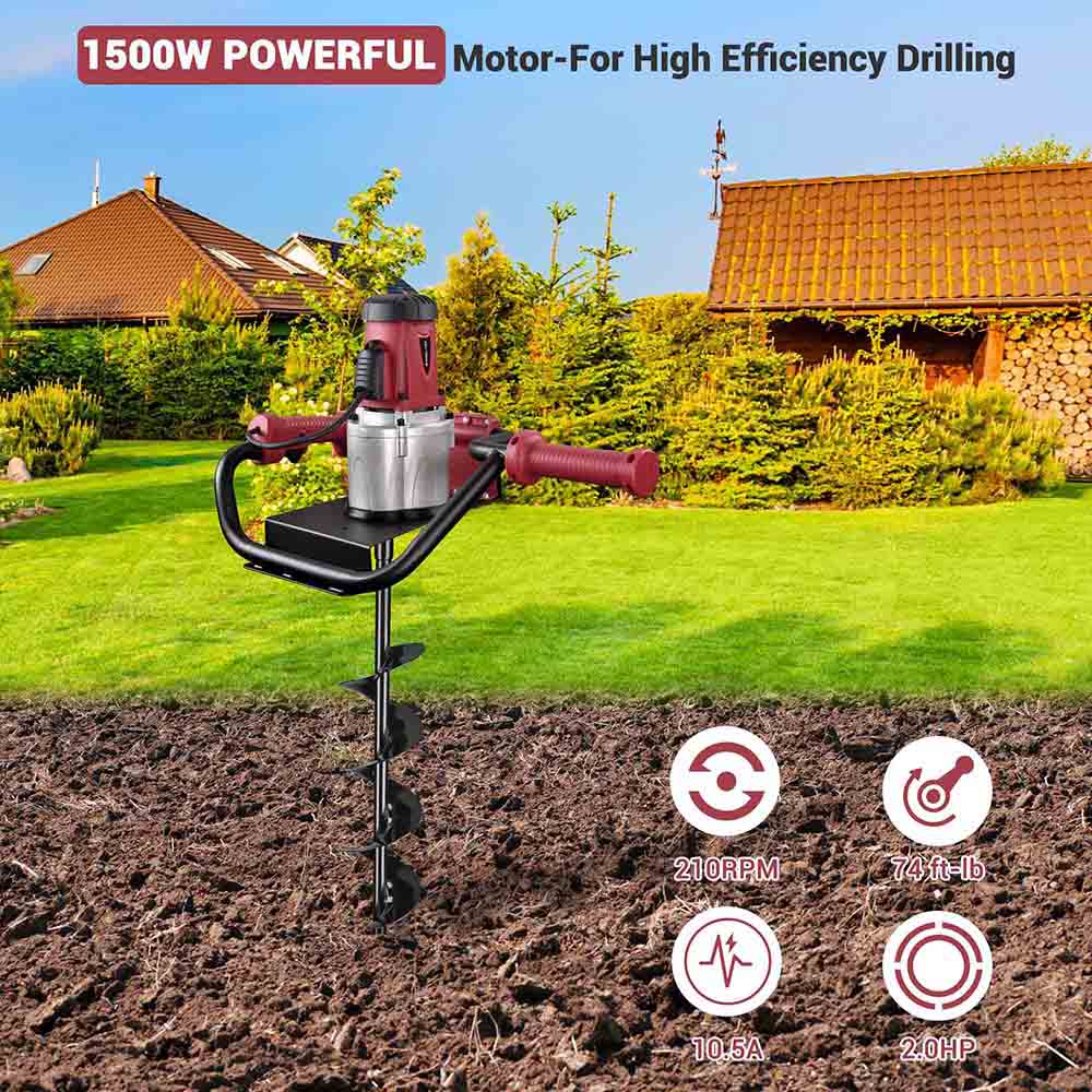 Electric Post Hole Digger with 6" Earth Auger Bit Set 1500W 2HP