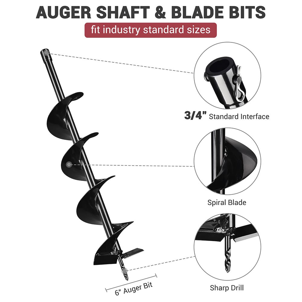 Electric Post Hole Digger with 6" Earth Auger Bit Set 1500W 2HP