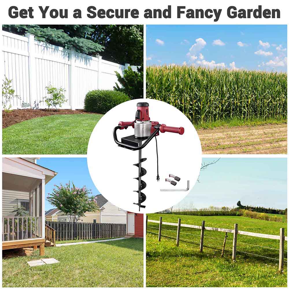 Electric Post Hole Digger with 6" Earth Auger Bit Set 1500W 2HP