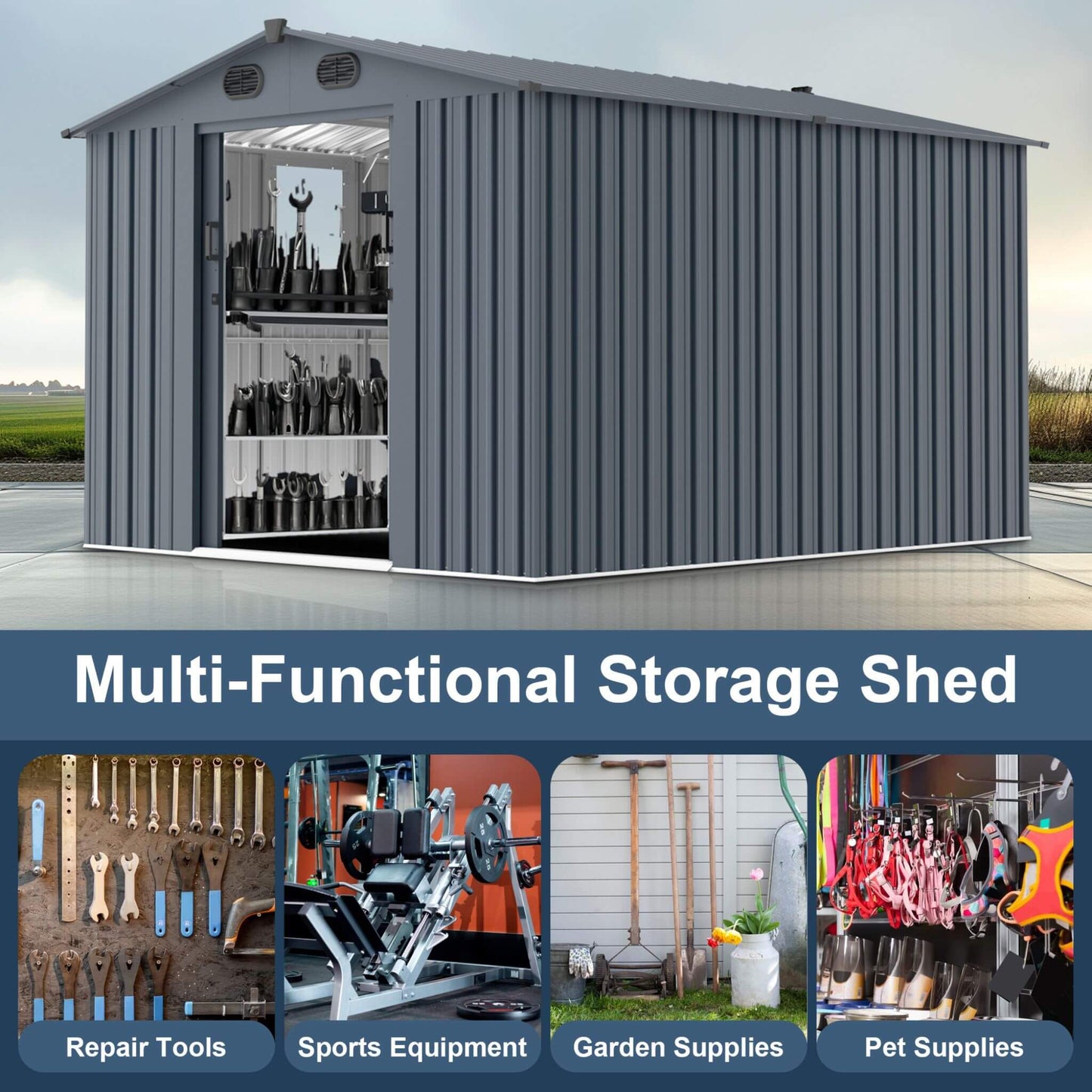 [08x10FT] Large Outdoor Metal Storage Tool Shed With Window And Lockable Doors (SAK32987)