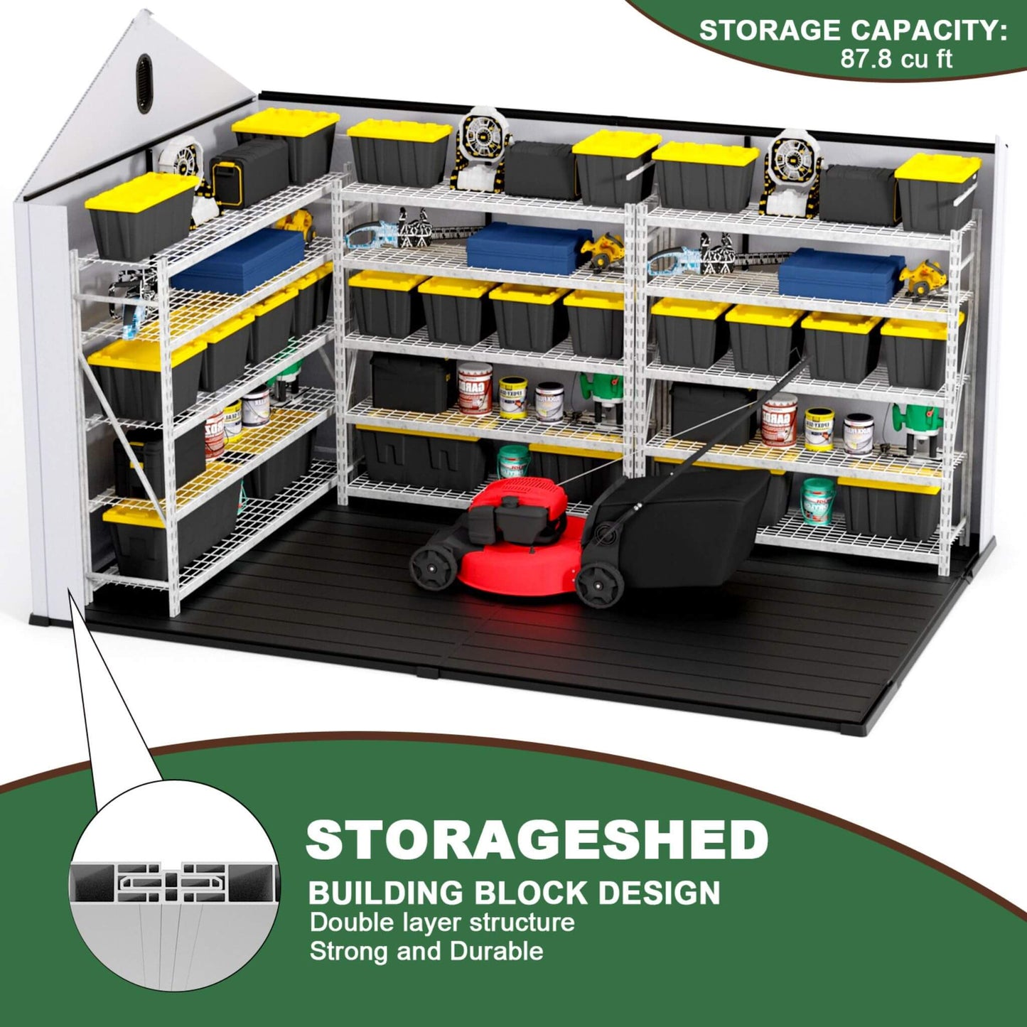 [08X12FT] Large Polypropylene Storage Shed With Reinforced Floor And Lockable Swing Doors (SAK07451)