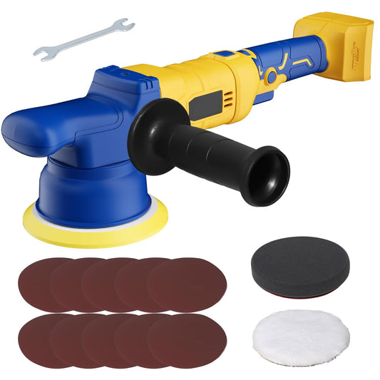 MaxMore 5 Inch Car Buffer Polisher Compatible With DE Walt 20V MAX Battery, 6-Speed Variable Speed Cordless Track Random Waxer, Dual Acting, 5,000RPM Brushless, Detachable Handle For Polishing Details