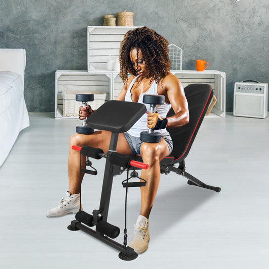 1Pc  Adjustable Weight Bench With Preacher Curl Pad Resistance Bands Leg Extension For Home Gym Full Body Exercise Fedex Shipping