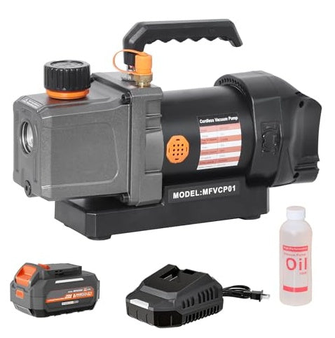 Cordless 2.5CFM Vacuum Pump Kit Compatible With De Walt 20V Max Battery, 80W Single Stage, Battery Powered By 4.0ah Battery, 220ml Oil Bottle, Automotive HVAC Vacuum Pump, R134a, R410a, R22