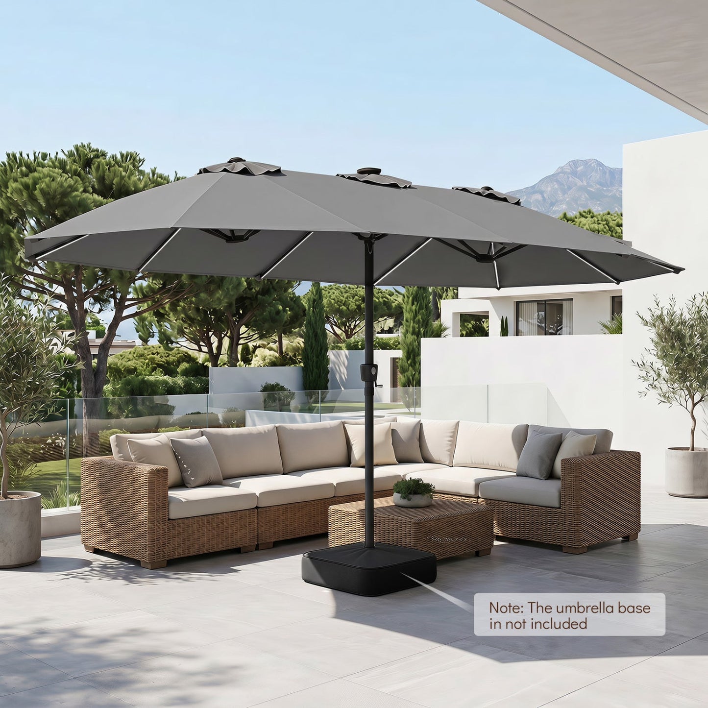 Patio Umbrella 15.5ft with Solar LED Lights and Crank
