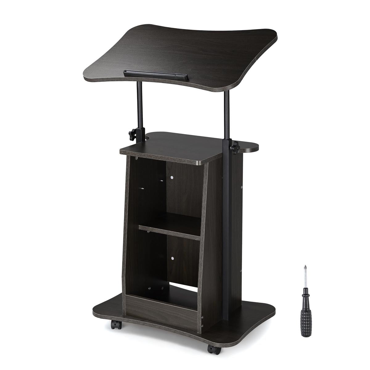 Height-Adjustable Rolling Laptop Cart with Storage