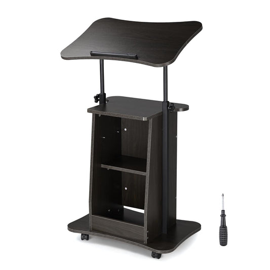 Height-Adjustable Rolling Laptop Cart with Storage