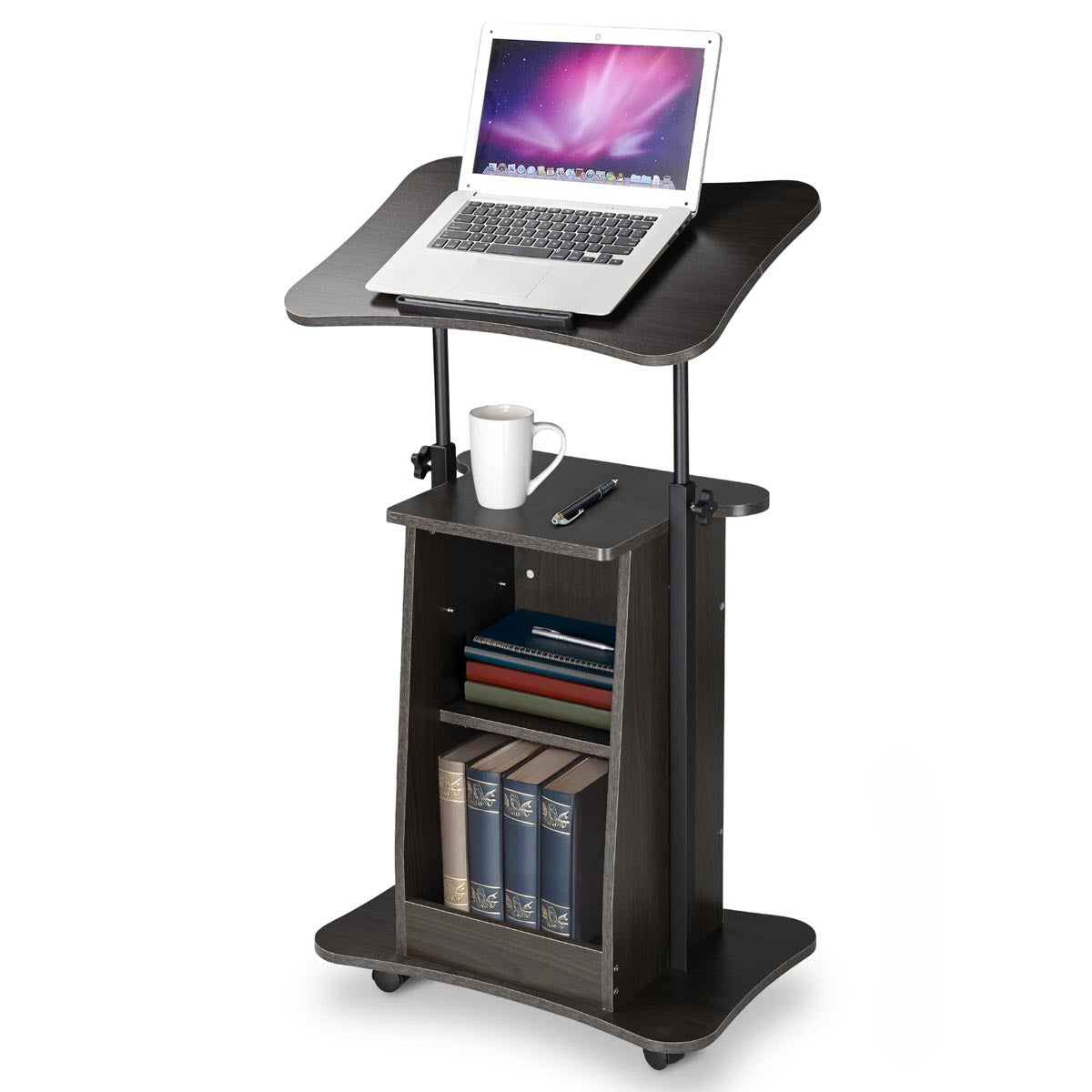 Height-Adjustable Rolling Laptop Cart with Storage