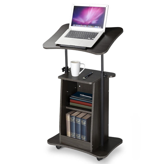 Height-Adjustable Rolling Laptop Cart with Storage