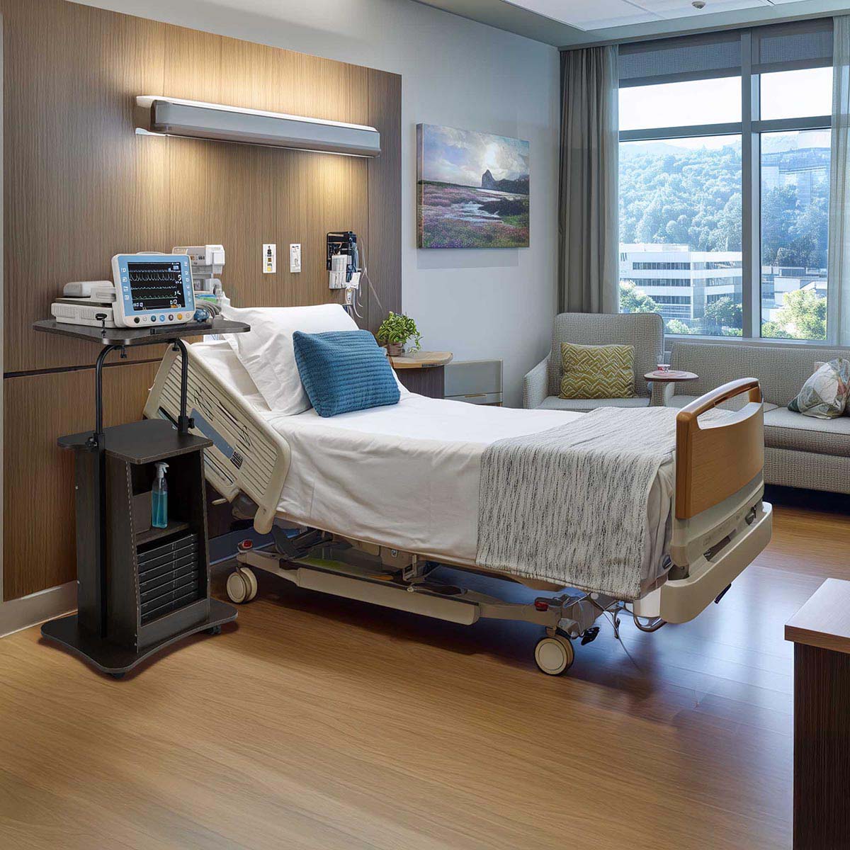 Height-Adjustable Rolling Laptop Cart with Storage