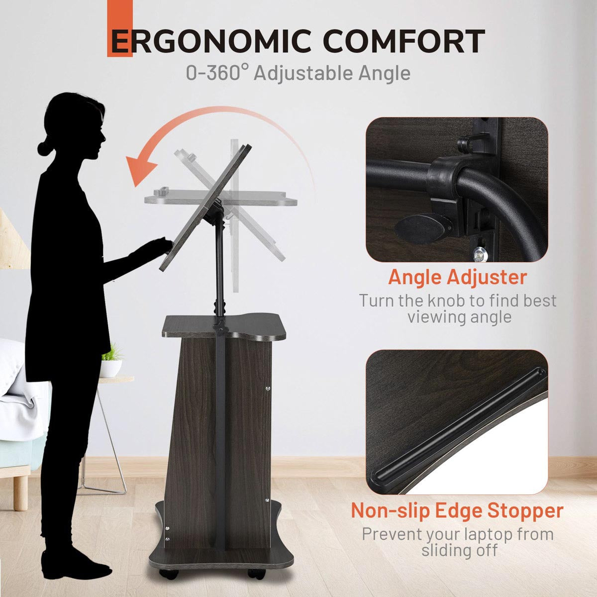 Height-Adjustable Rolling Laptop Cart with Storage
