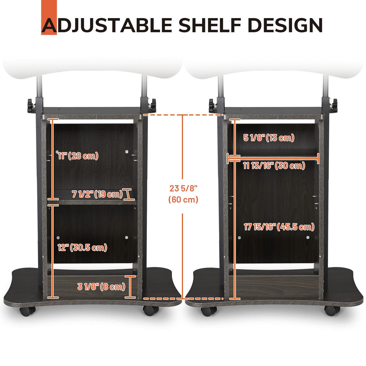 Height-Adjustable Rolling Laptop Cart with Storage