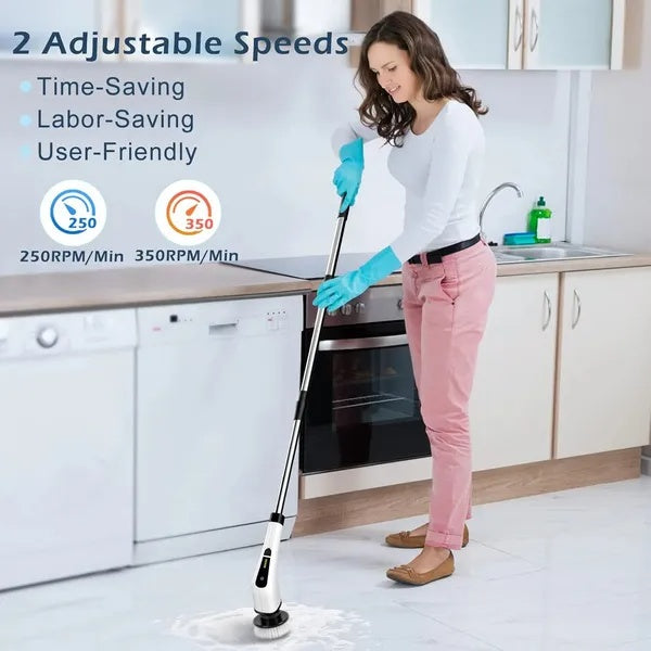Electric Spin Scrubber Cordless Bath Tub Shower Cleaning Brush With 9 Replaceable Heads
