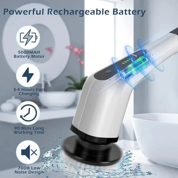Electric Spin Scrubber Cordless Bath Tub Shower Cleaning Brush With 9 Replaceable Heads