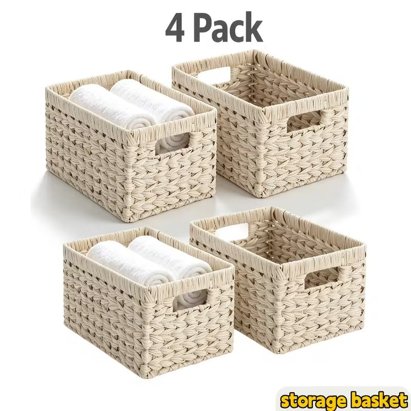 Woven Hyacinth Storage Baskets with Cut-out Handles
