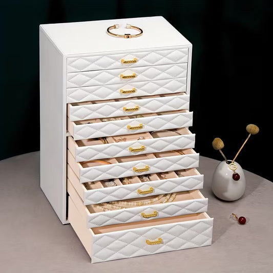 10-Layer Extra Large Faux Leather Jewelry Box Organizer