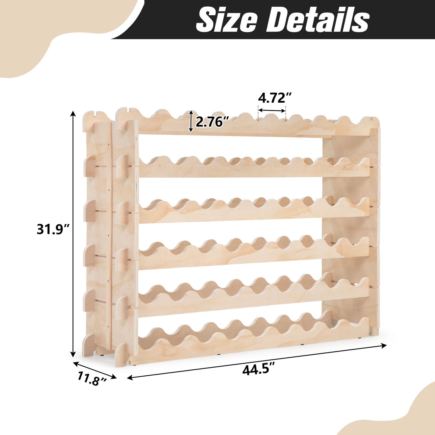 54-Bottle Wine Rack, Freestanding Wood Storage Display Shelf - Natural