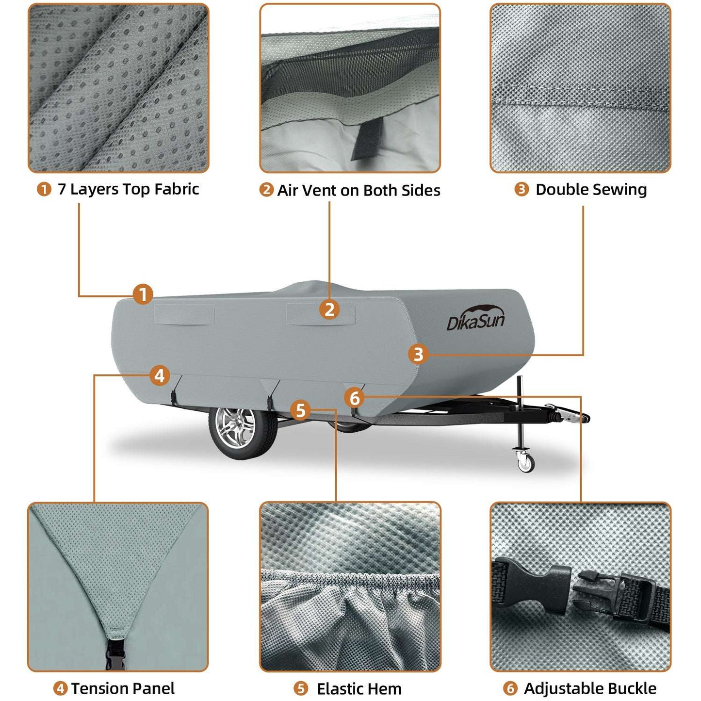 7 Layers Pop Up Camper Cover, Breathable UV Resistant Windproof Waterproof RV Cover