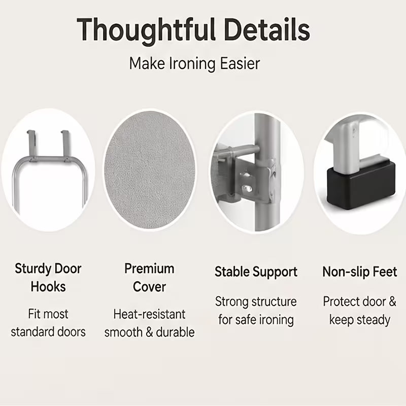 Over-the-Door Hanging Foldable Ironing Board with Iron Rest