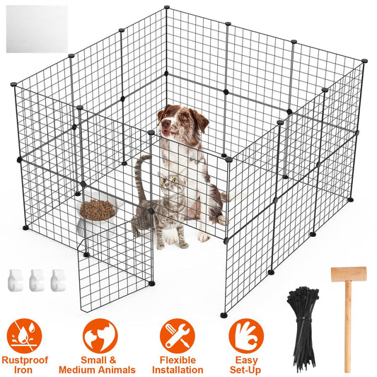 1Pc Small Animal Playpen With Door Dog Metal Playpen Small Medium Kitten Puppy Guinea Pig Rabbit Kennel Small Animal Cage Metal Wire Fence For Indoor Outdoor Yard Camping