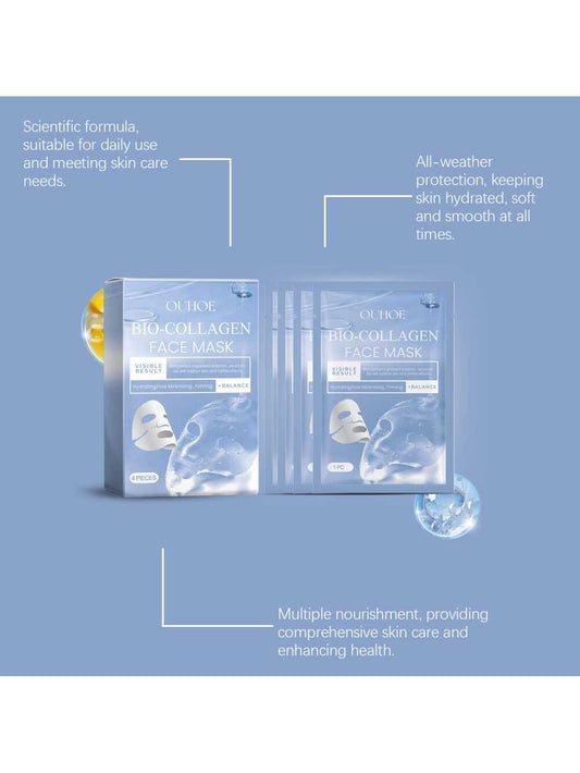 4PCS Bio-Collagen Glow Mask Overnight, Korean Deep Hydrating Firming Hydrogel Mask With Pure Collagen Films For Real Deep Mask Nourishing Experience, Suitable For All Skin Types