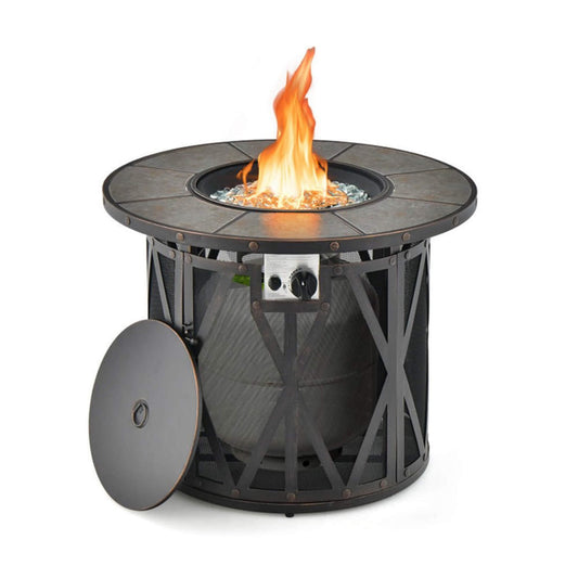 30K BTU Premium Outdoor Patio Gas Fire Pit Table With Fire Glass And Cover, 32" (SAK17432)