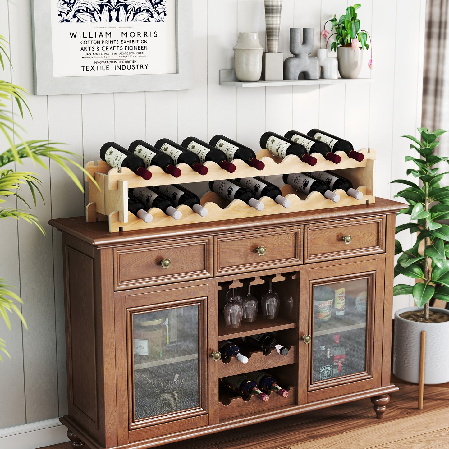 54-Bottle Wine Rack, Freestanding Wood Storage Display Shelf - Natural