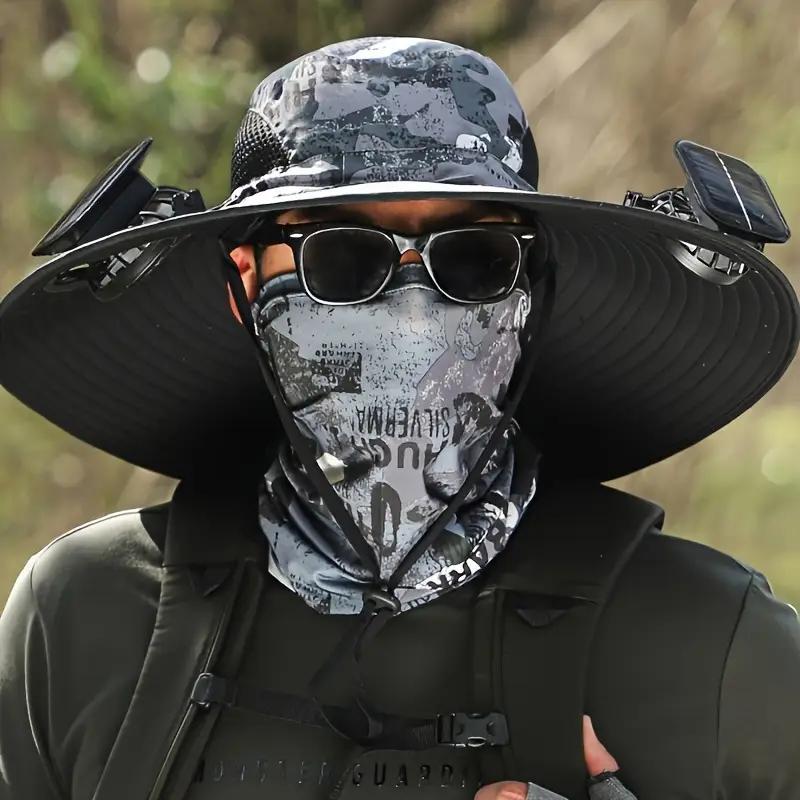 Unisex Solar Powered Black Fan Outdoor Fishing Wide Brim Sun Hat For Camping And Work