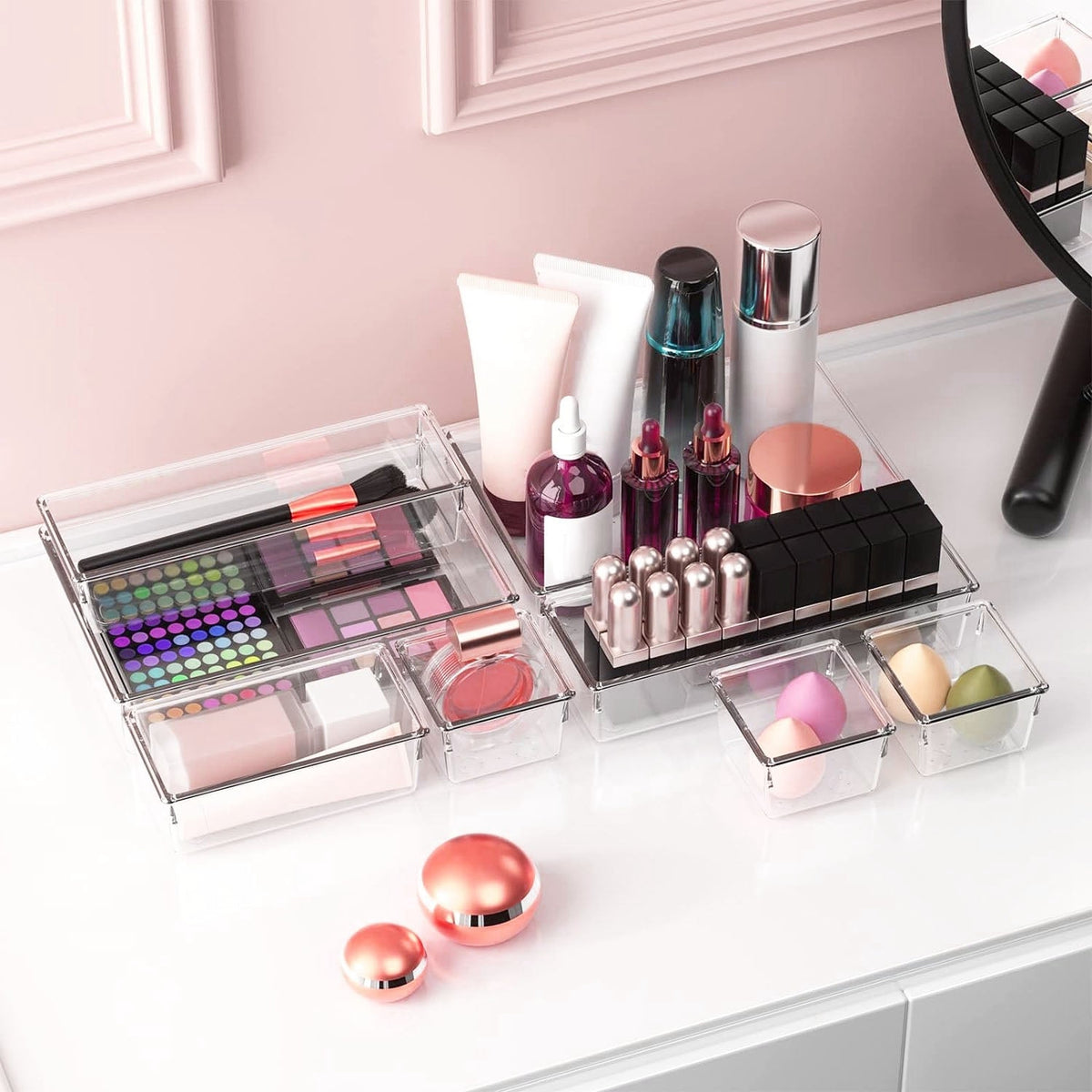25-Piece Clear Drawer Organizer Set – 4 Sizes