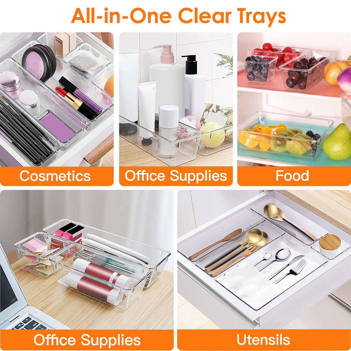 25-Piece Clear Drawer Organizer Set – 4 Sizes