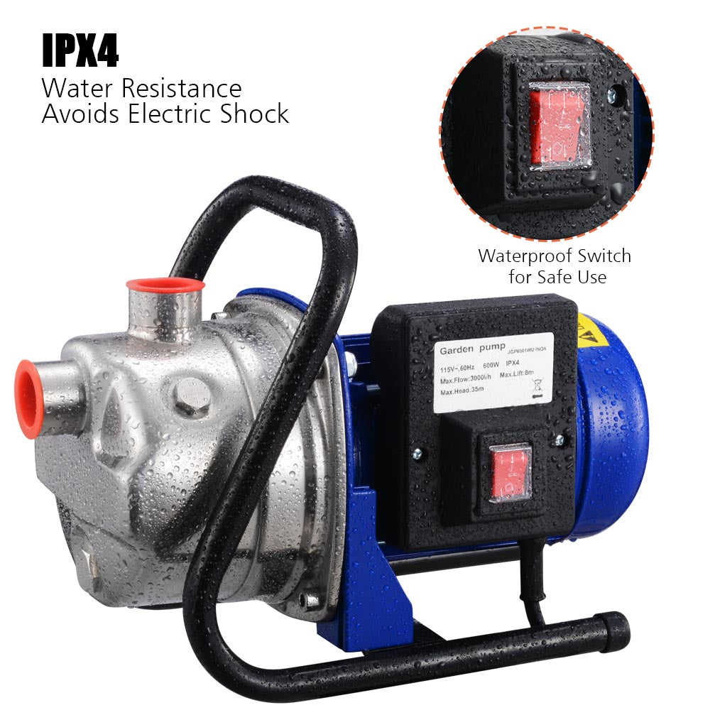 Water Pump Electric Irrigation Pump Stainless Steel 1.6HP 814gph
