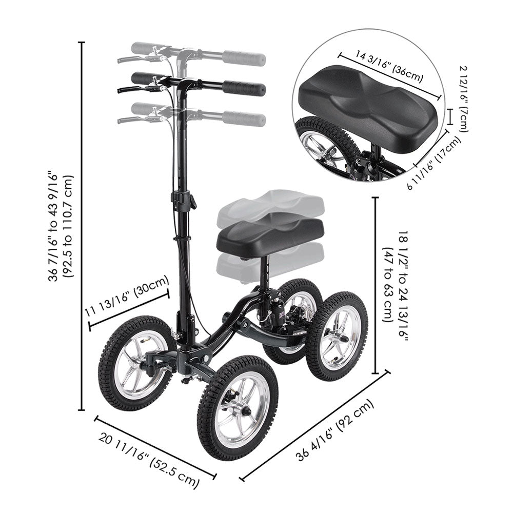 Folding All-Terrain Knee Walker Scooter Steerable Brake Basket Pump