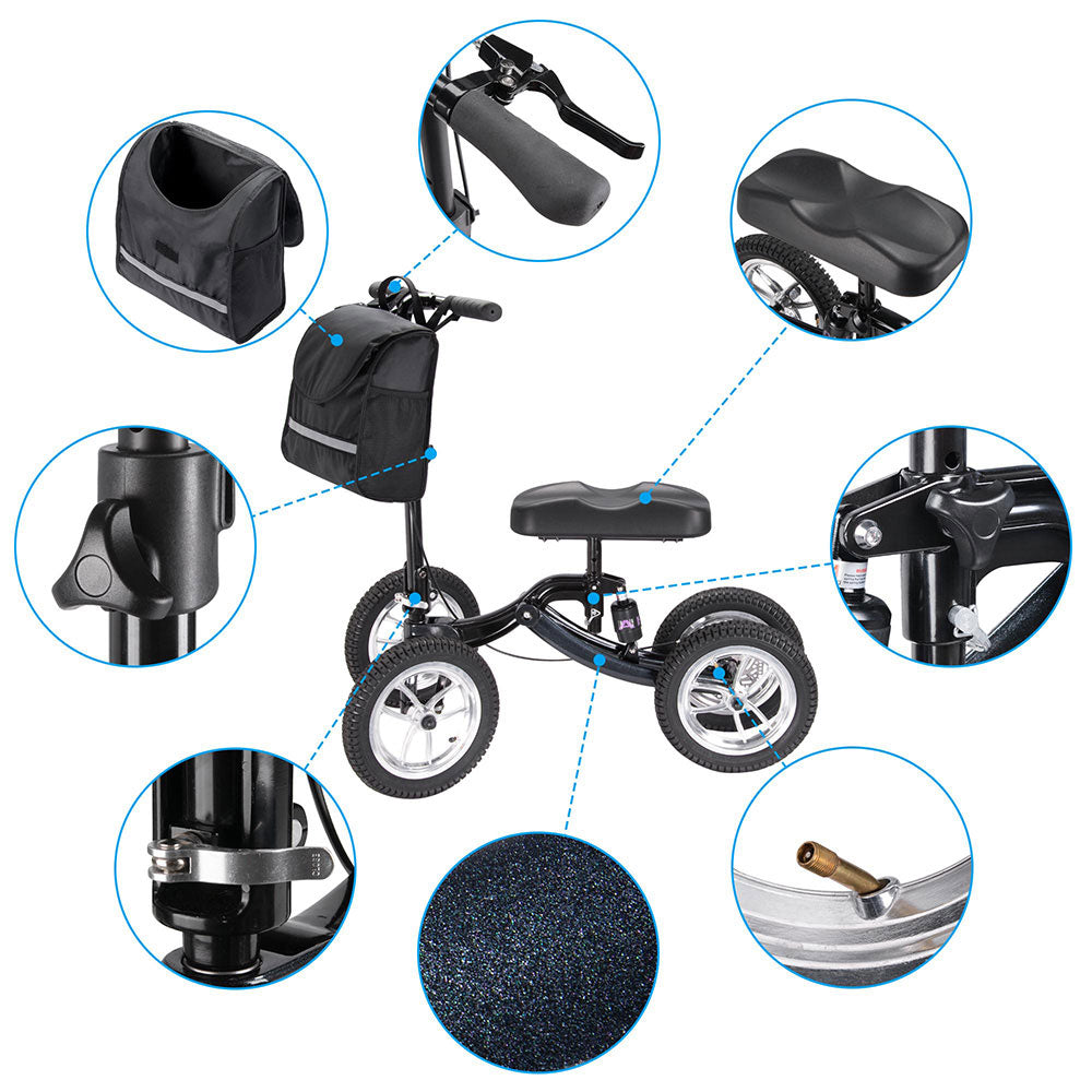 Folding All-Terrain Knee Walker Scooter Steerable Brake Basket Pump