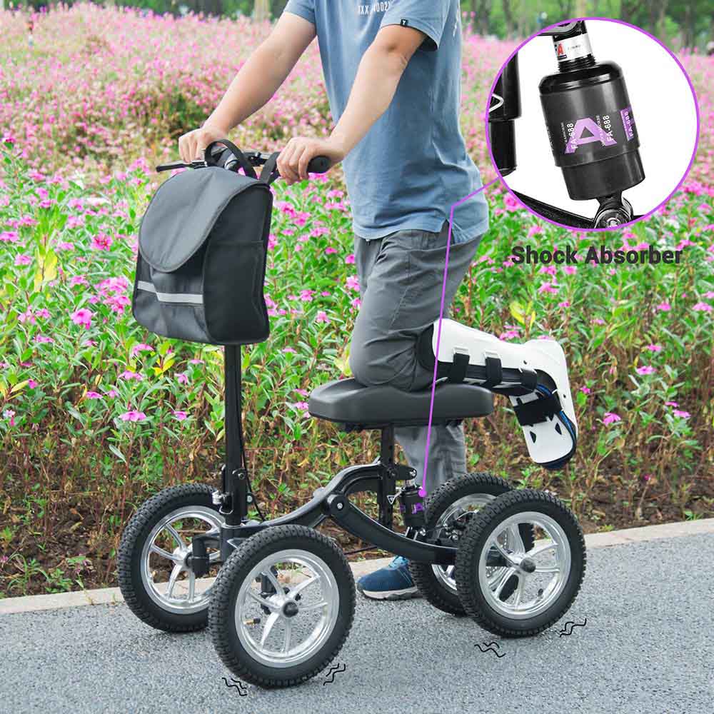 Folding All-Terrain Knee Walker Scooter Steerable Brake Basket Pump