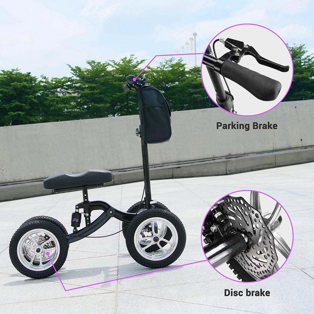 Folding All-Terrain Knee Walker Scooter Steerable Brake Basket Pump