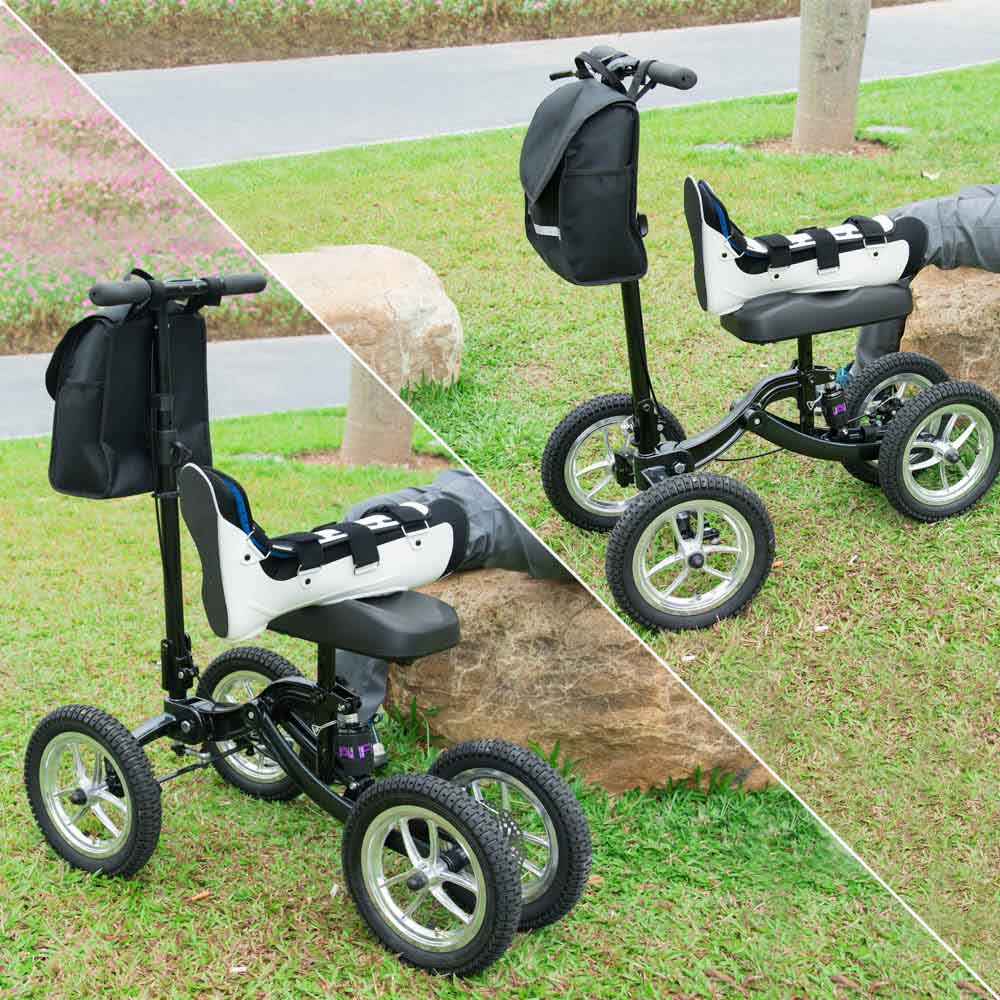Folding All-Terrain Knee Walker Scooter Steerable Brake Basket Pump